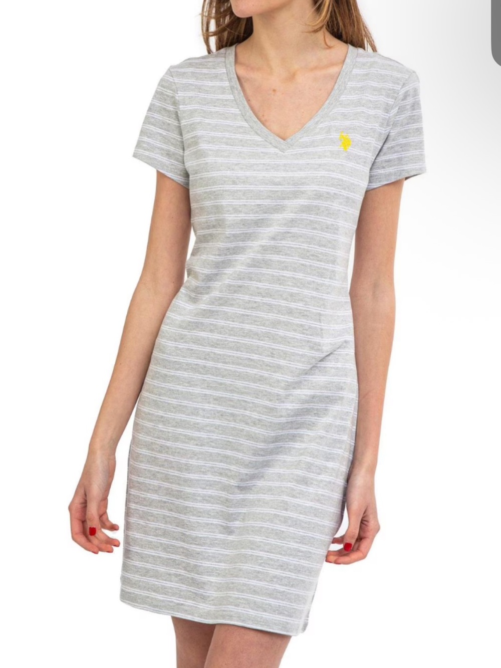 US Polo Assn. Women's Striped Short Sleeve t shirt Dress grey White Size  xl